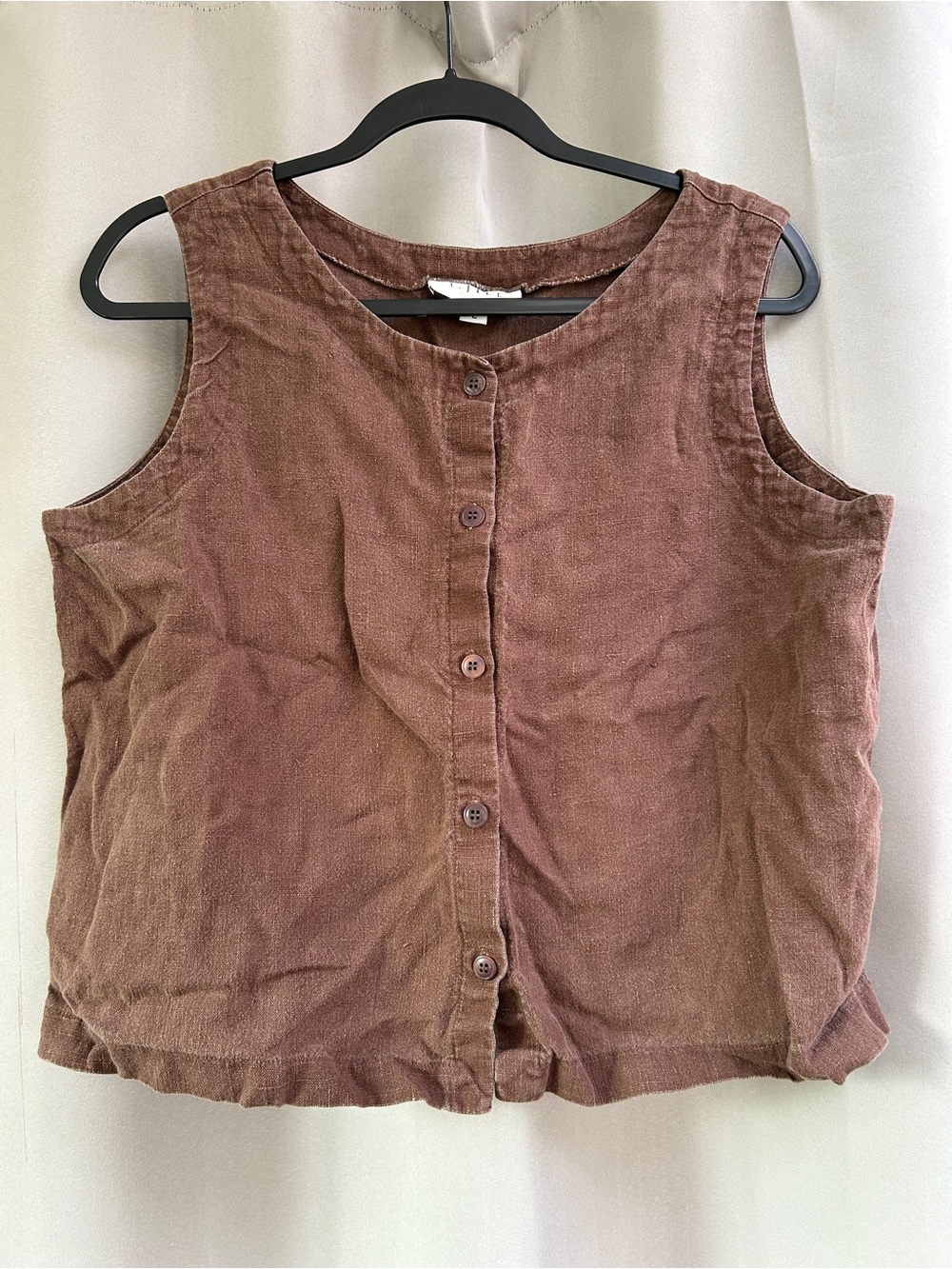 J. Jill Sleeveless linen Button-Front Top in Brown boxy cropped natural